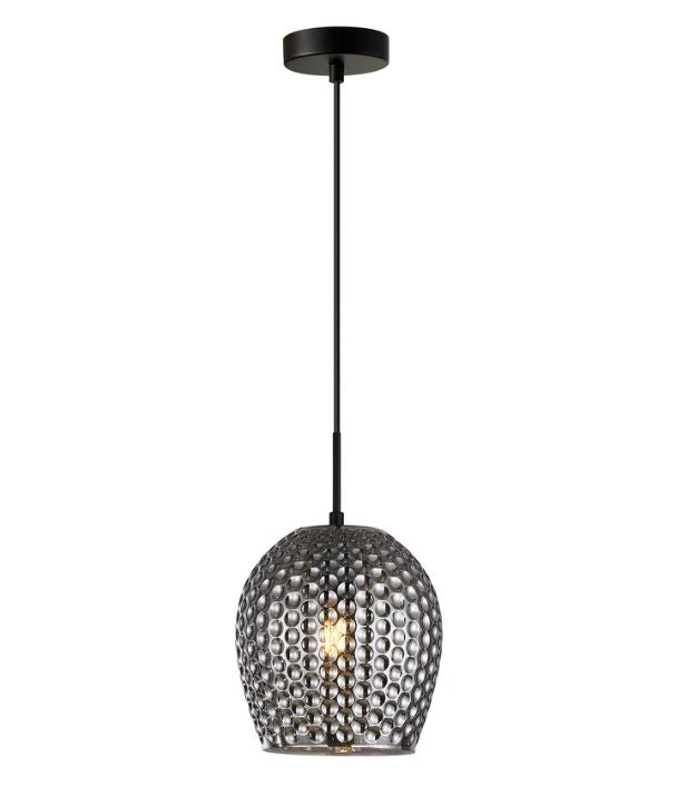 FOSSETTA: Interior Wine Glass Shape Dimpled Pendant Lights - Smokey Black