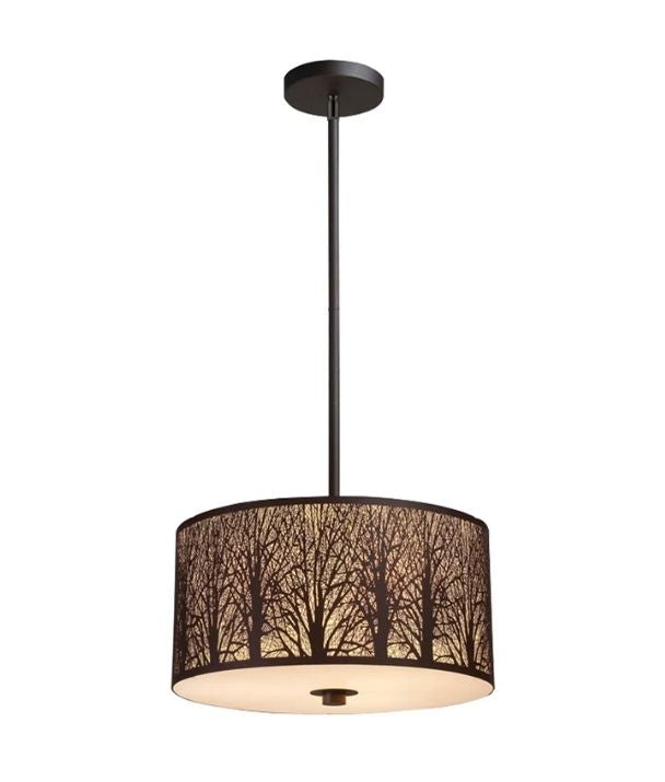 AUTUMN02: Large Drum Aged Bronze with Amber Lining Pendant Light