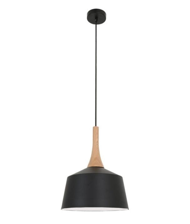 NORDIC1: Modern Scandinavian Small Dome Shape Steel & Wood Pendant Light - Black