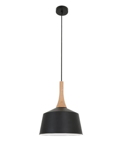 NORDIC1: Modern Scandinavian Small Dome Shape Steel & Wood Pendant Light - Black