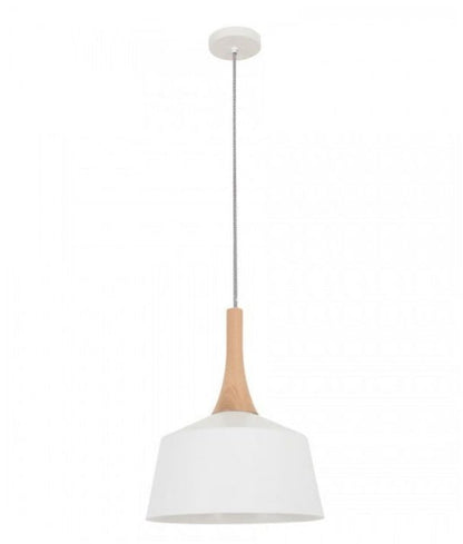 NORDIC1: Modern Scandinavian Small Dome Shape Steel & Wood Pendant Light - White