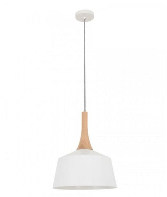 NORDIC1: Modern Scandinavian Small Dome Shape Steel & Wood Pendant Light - White