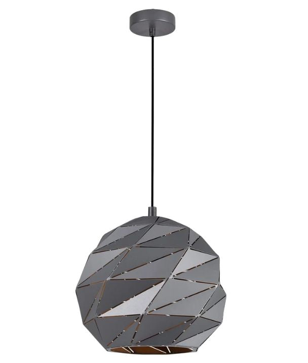 ORIGAMI: Interior Large Dome Carved Iron Origami Style Pendant Lights - Matte Grey