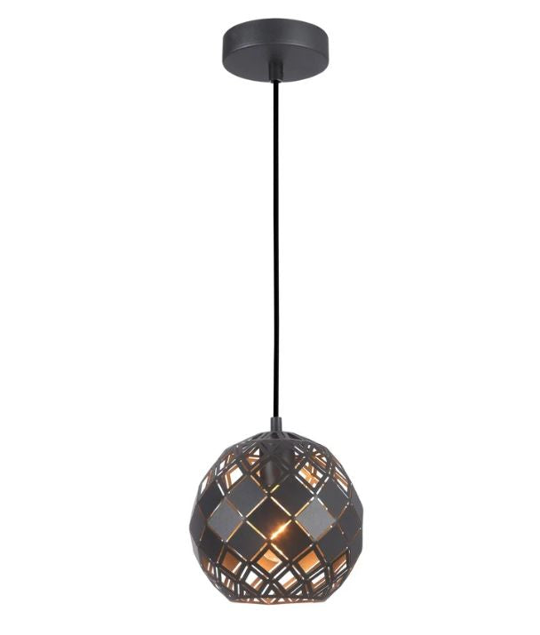 TUILE: Interior Small Embossed Tiled Iron Wine Glass Shape Pendant Light - Matte Black