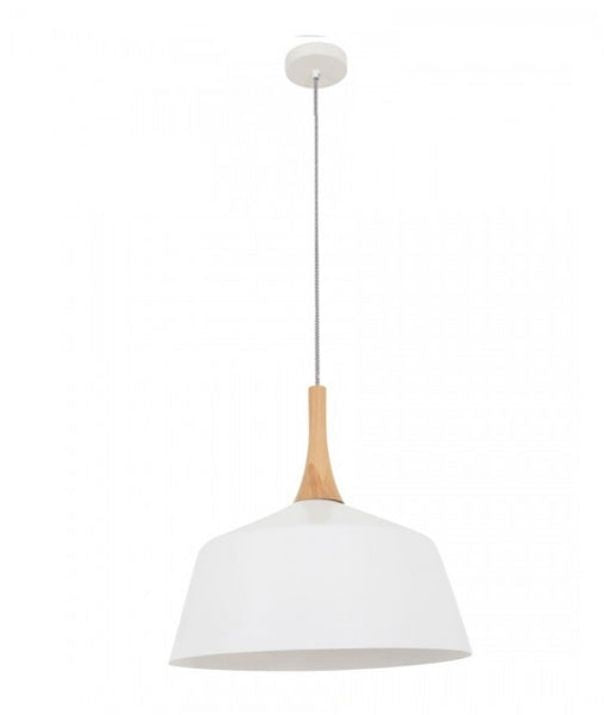NORDIC: Modern Scandinavian Medium Dome Shape Steel & Wood Pendant Lights - White