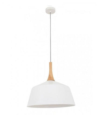 NORDIC: Modern Scandinavian Medium Dome Shape Steel & Wood Pendant Lights - White