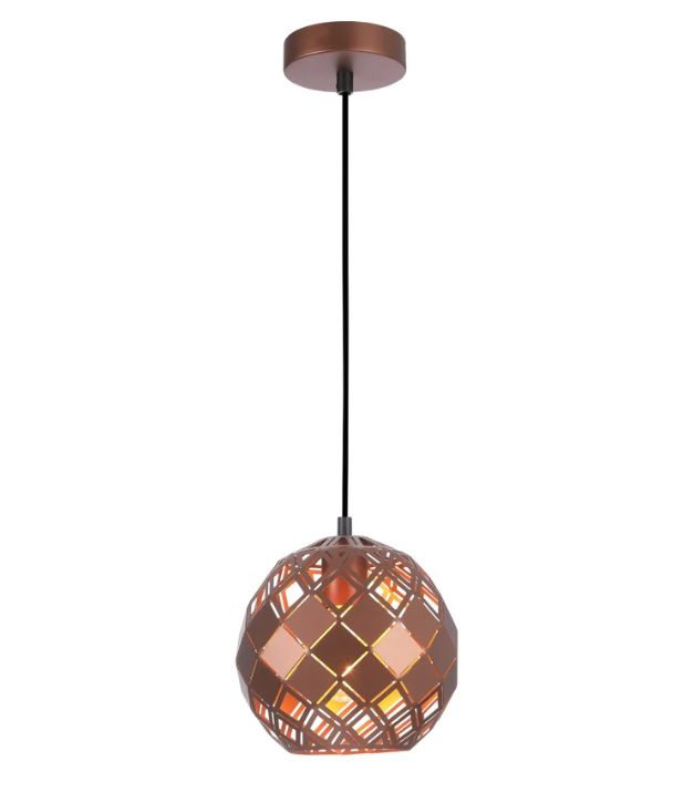 TUILE: Interior Small Embossed Tiled Iron Wine Glass Shape Pendant Light - Coffee