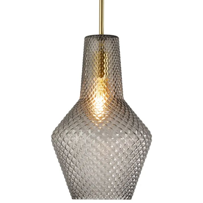 Calibo Avian Diamond Cut Glass 1 Light Pendant - Gold and Smoke