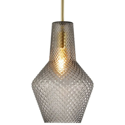 Calibo Avian Diamond Cut Glass 1 Light Pendant - Gold and Smoke