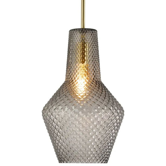 Calibo Avian Diamond Cut Glass 1 Light Pendant - Gold and Smoke