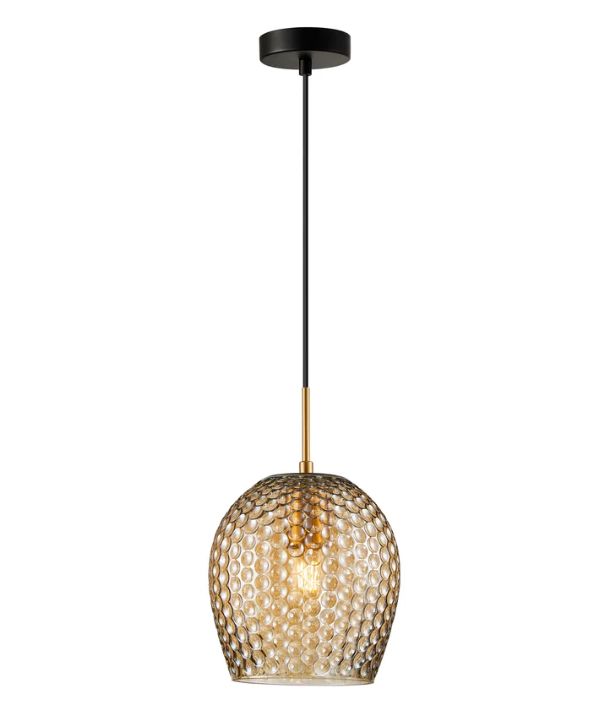 FOSSETTA: Interior Wine Glass Shape Dimpled Pendant Lights - Amber