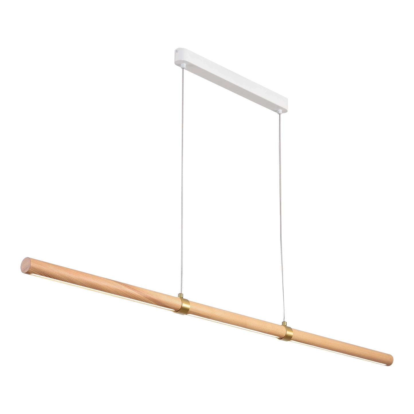 Calibo Aquila 1500mm Timber Tubular LED Linear Pendant with Brass Finish Collar - Ash with White
