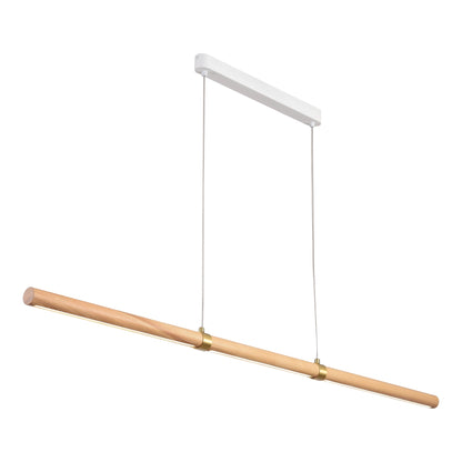 Calibo Aquila 1500mm Timber Tubular LED Linear Pendant with Brass Finish Collar - Ash with White