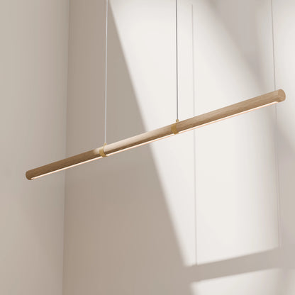 Calibo Aquila 1500mm Timber Tubular LED Linear Pendant with Brass Finish Collar - Ash with White
