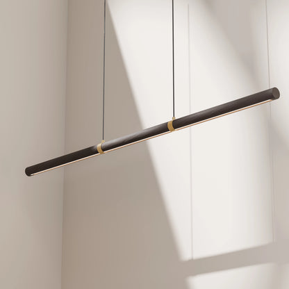 Calibo Aquila 1500mm Timber Tubular LED Linear Pendant with Brass Finish Collar - Black Ash with Black