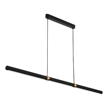 Calibo Aquila 1500mm Timber Tubular LED Linear Pendant with Brass Finish Collar - Black Ash with Black