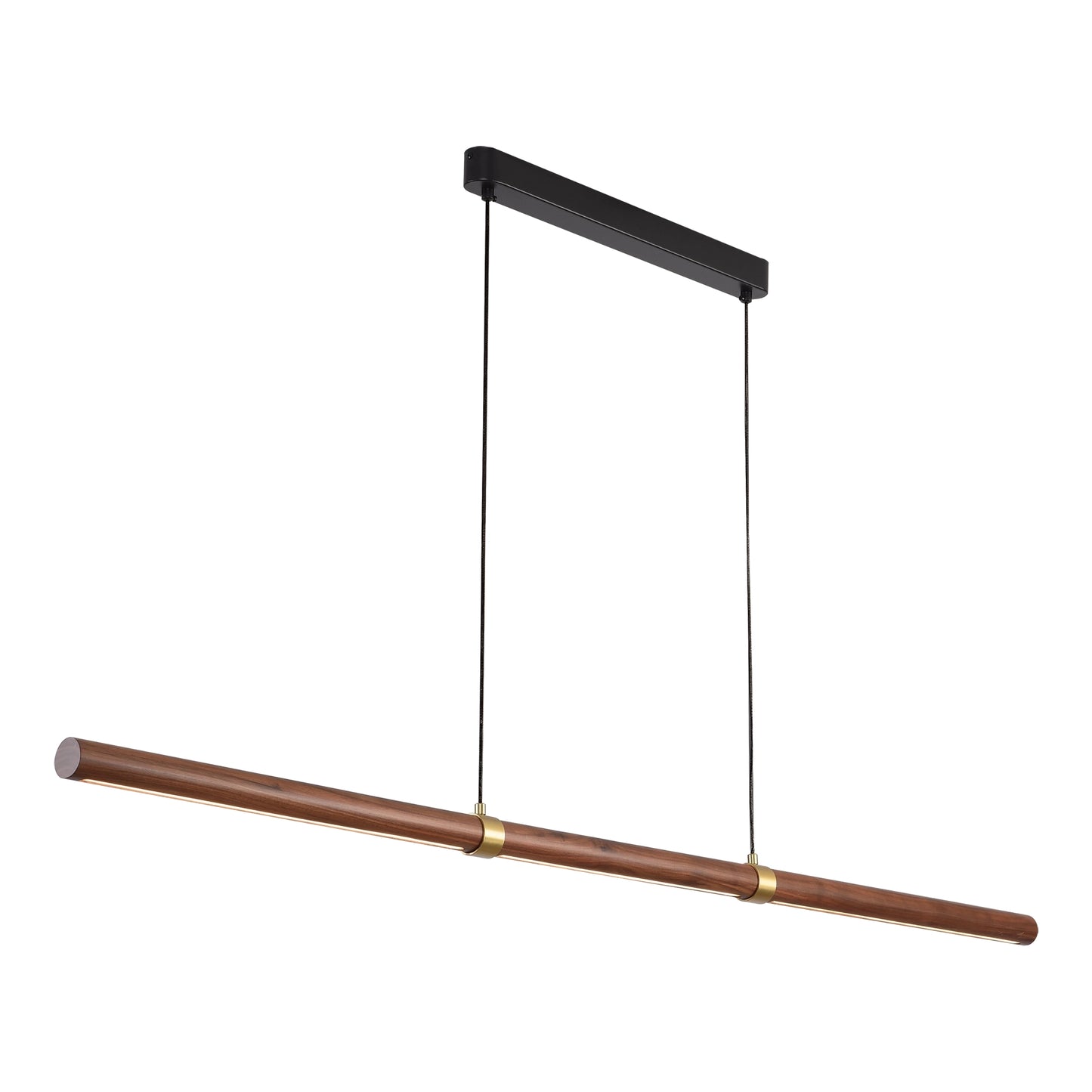 Calibo Aquila 1500mm Timber Tubular LED Linear Pendant with Brass Finish Collar - Walnut with Black