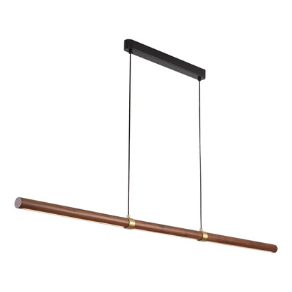 Calibo Aquila 1500mm Timber Tubular LED Linear Pendant with Brass Finish Collar - Walnut with Black