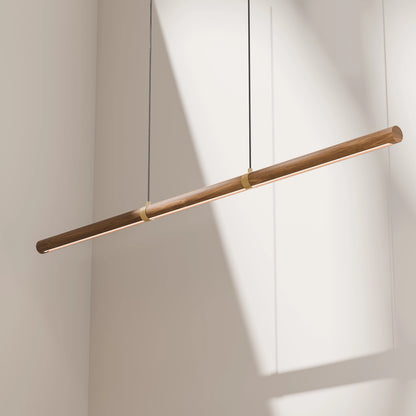 Calibo Aquila 1500mm Timber Tubular LED Linear Pendant with Brass Finish Collar - Walnut with Black