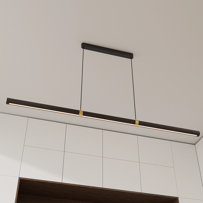 Calibo Aquila 1500mm Timber Tubular LED Linear Pendant with Brass Finish Collar - Black Ash with Black