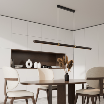 Calibo Aquila 1500mm Timber Tubular LED Linear Pendant with Brass Finish Collar - Black Ash with Black
