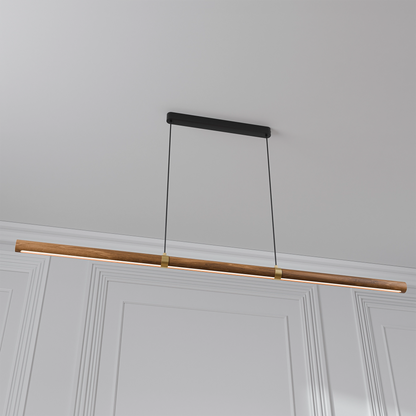 Calibo Aquila 1500mm Timber Tubular LED Linear Pendant with Brass Finish Collar - Walnut with Black