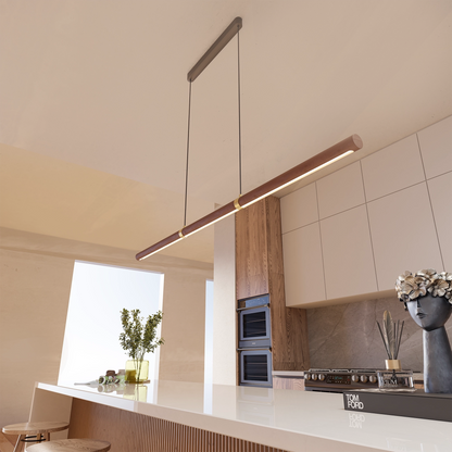 Calibo Aquila 1500mm Timber Tubular LED Linear Pendant with Brass Finish Collar - Walnut with Black