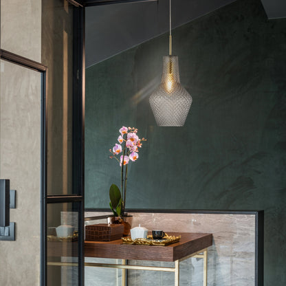 Calibo Avian Vintage Diamond Cut Glass Pendant- Gold With Smoky Glass