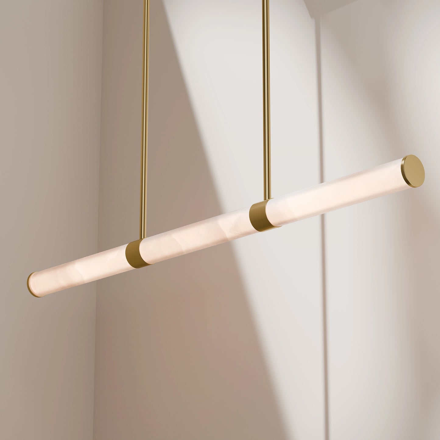 Calibo Bower Modern Alabaster Stone 1232mm Linear Pendant Light - Brass