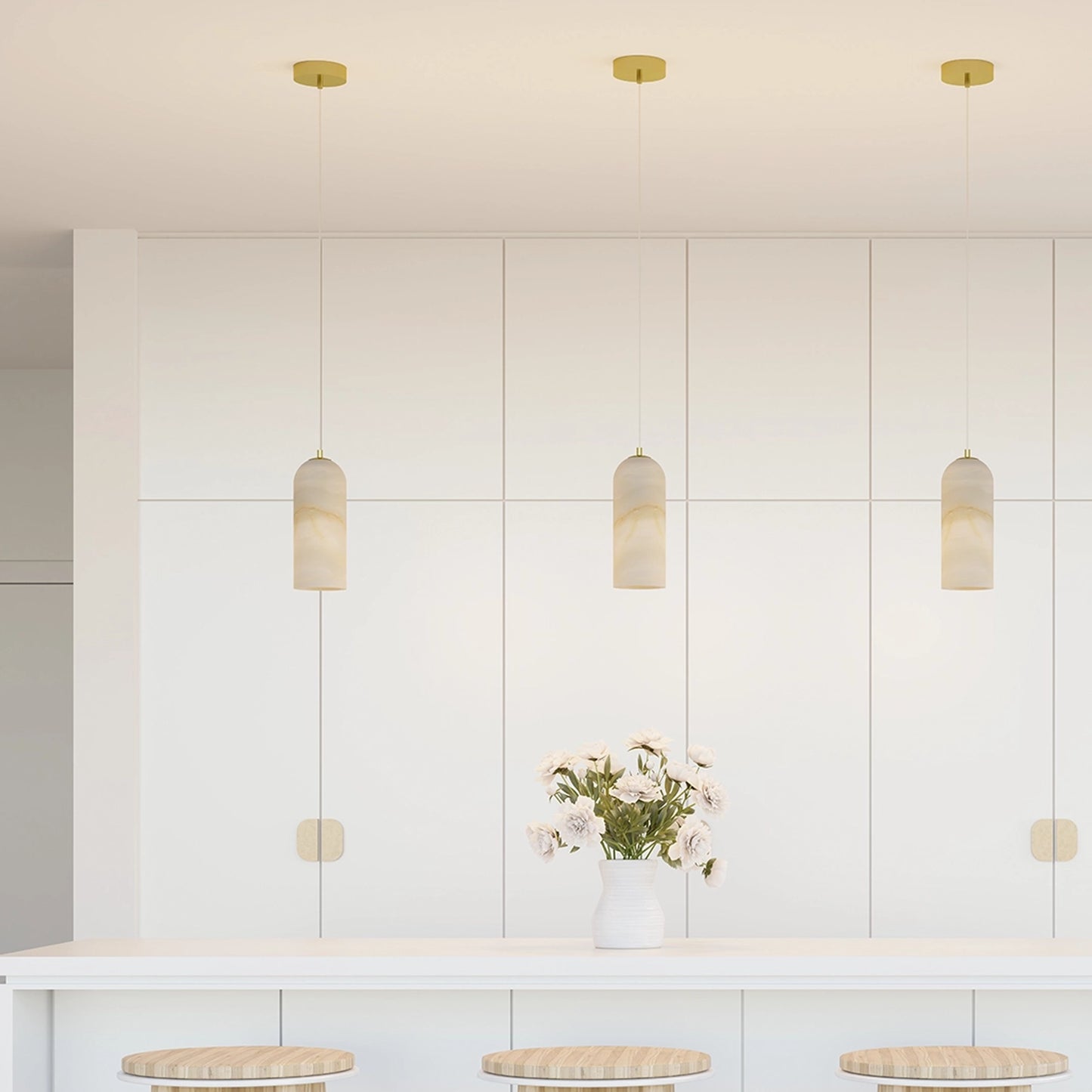 Calibo Bower Modern Alabaster Stone 1 Light Pendant Light - Brass