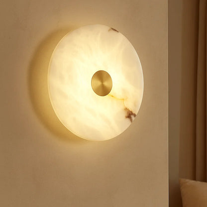 Calibo Bower Modern Alabaster Stone 250mm Round Wall Light - Brass