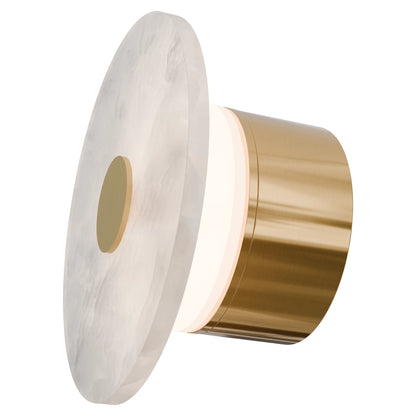 Calibo Bower Modern Alabaster Stone 250mm Round Wall Light - Brass