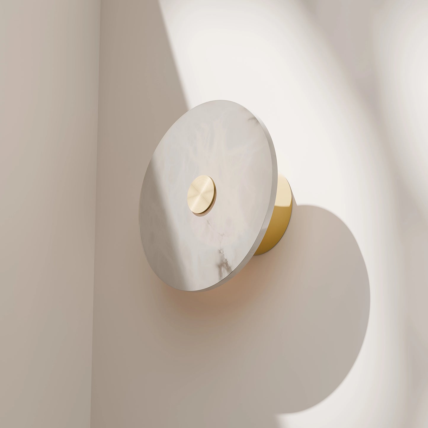 Calibo Bower Modern Alabaster Stone 250mm Round Wall Light - Brass