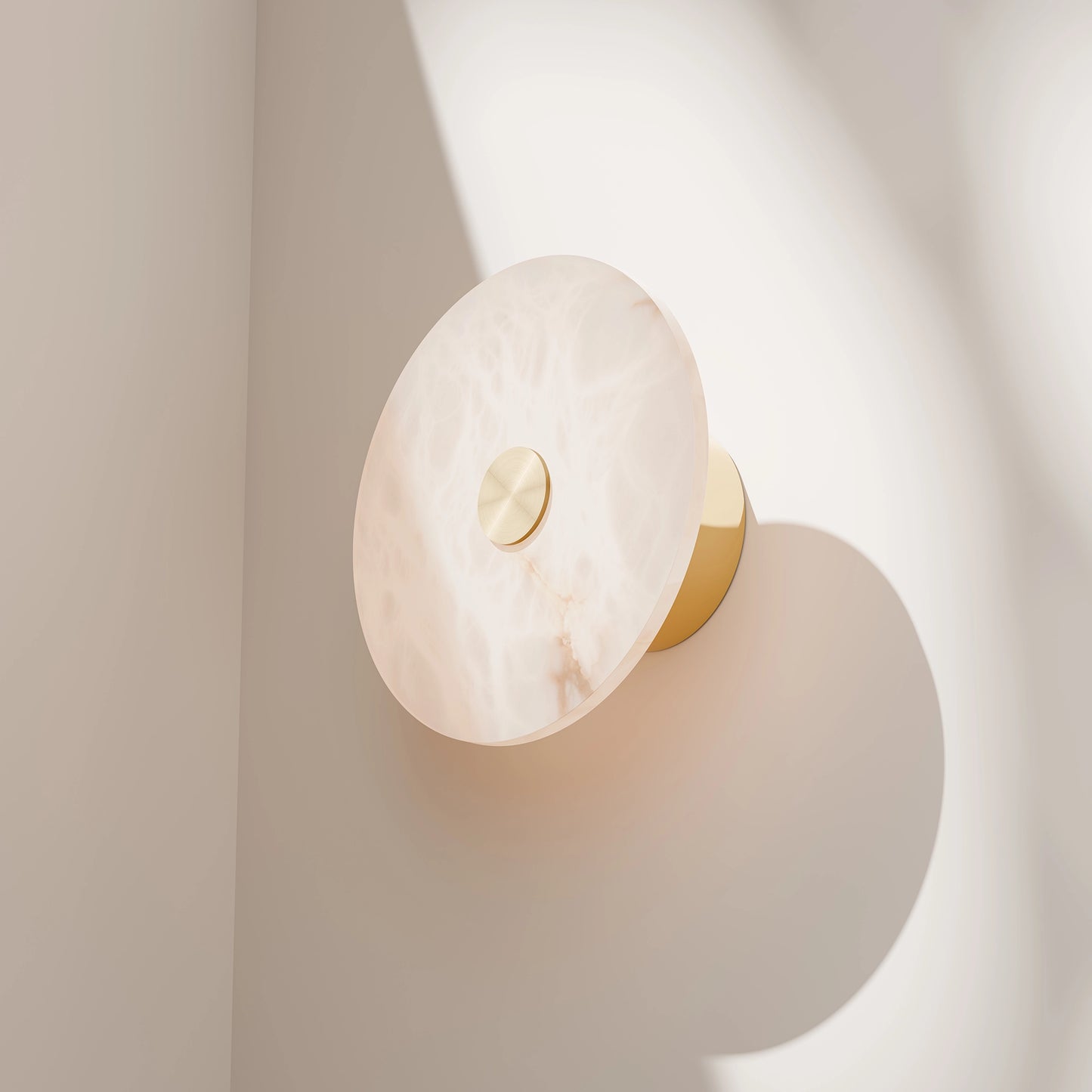 Calibo Bower Modern Alabaster Stone 250mm Round Wall Light - Brass