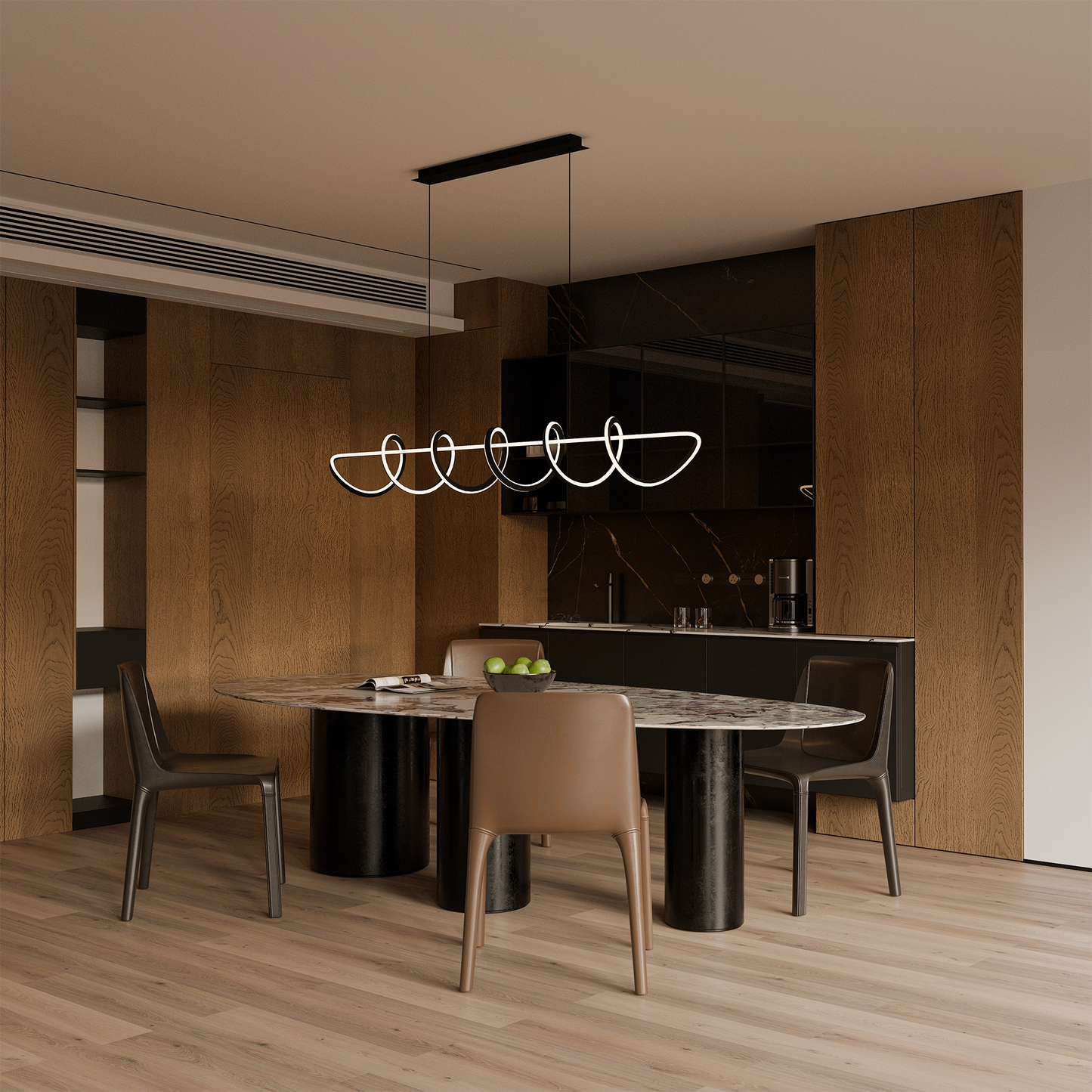 Calibo Bulbul Modern Spiral 1500mm LED Linear Pendant Light - Black