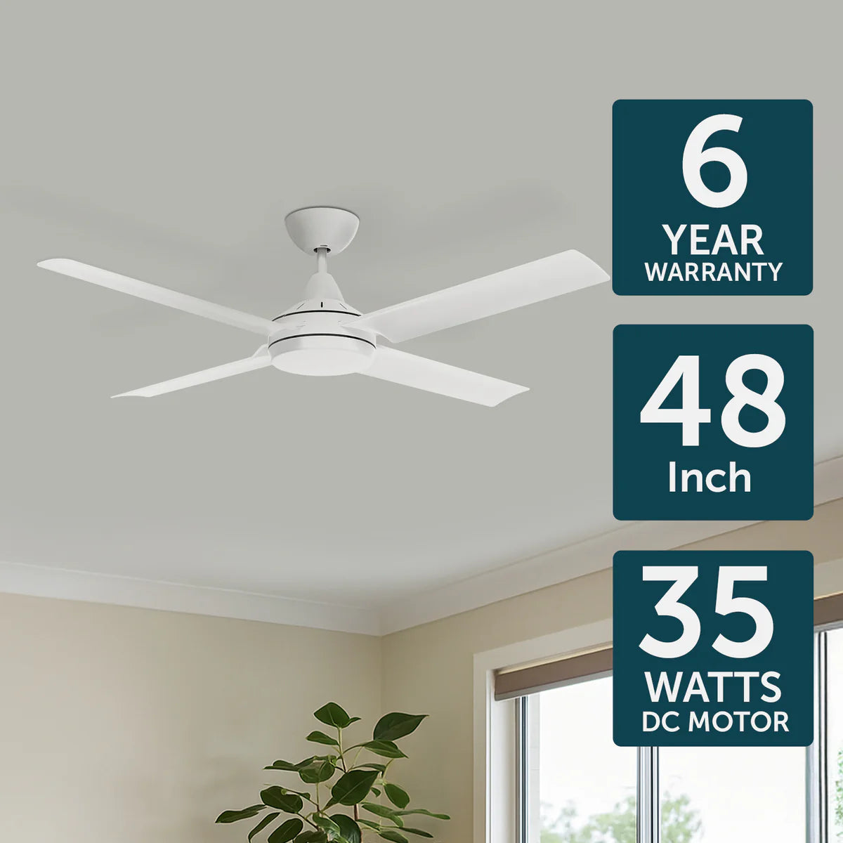 Brilliant Matt White Cairns 48" DC Ceiling Fan- White