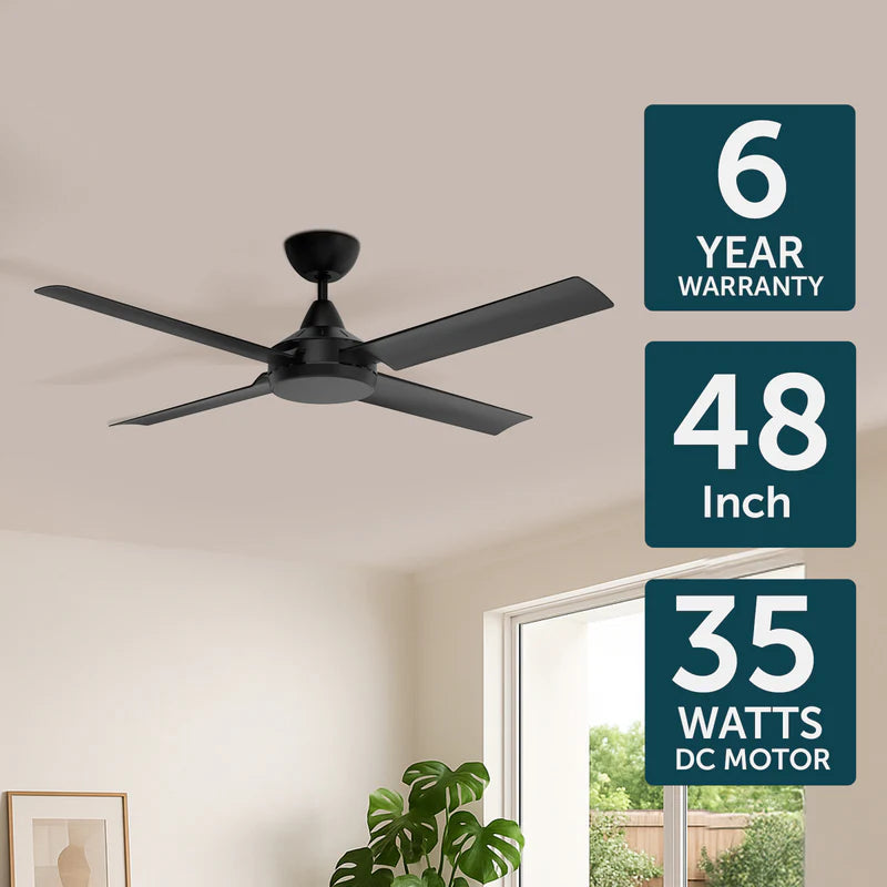Brilliant Matt Black Cairns 48" DC Ceiling Fan- Black