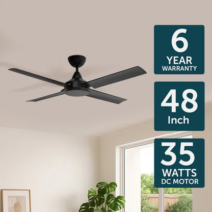 Brilliant Matt Black Cairns 48" DC Ceiling Fan- Black