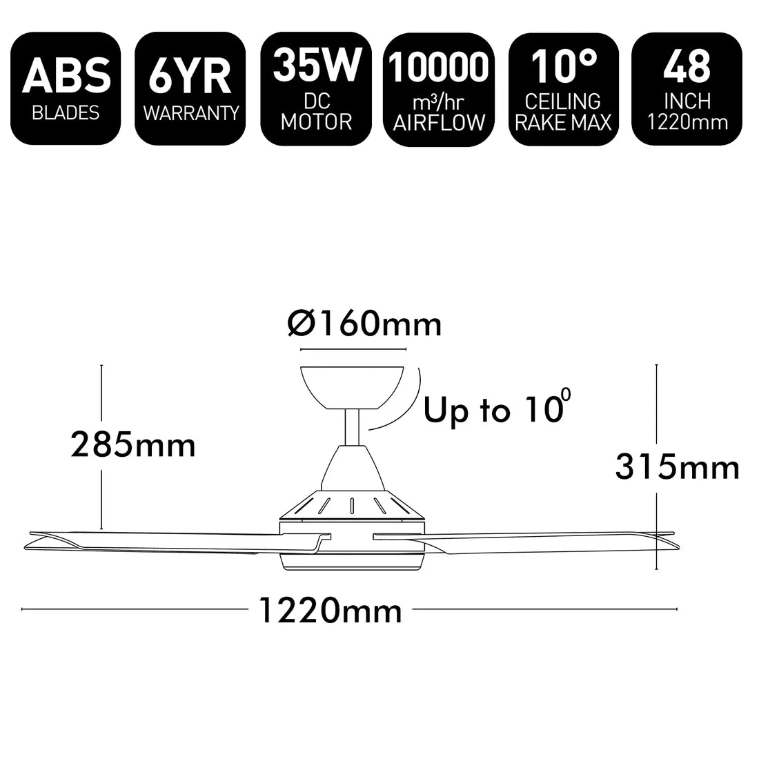 Brilliant Matt White Cairns 48" DC Ceiling Fan- White