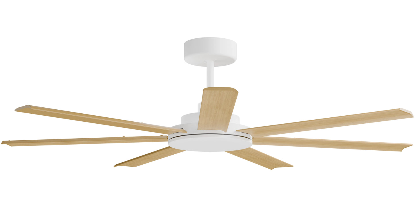 Calibo Alula 60" (1524mm) 7 Blade Indoor/Outdoor DC Ceiling Fan & Remote - White & Bamboo