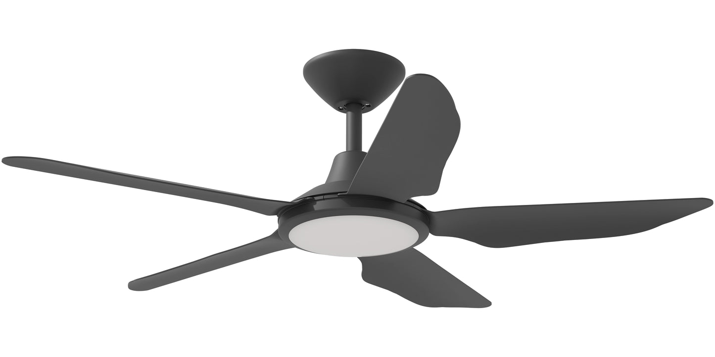 Calibo Storm 48" (1220mm) 5 Blade 18W Tricolour LED Light Indoor/Outdoor DC Ceiling Fan & Remote - Matte Black
