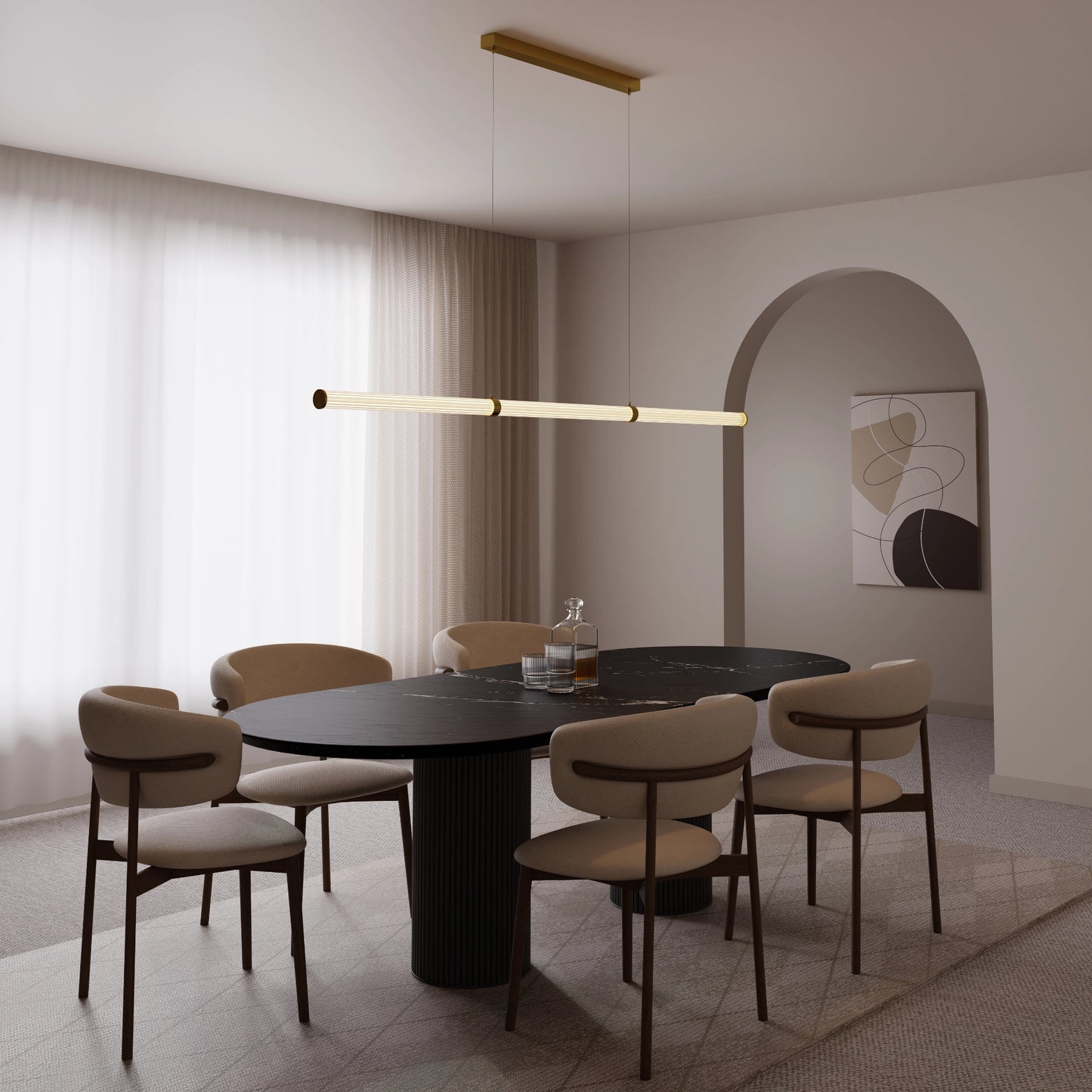 Calibo Charm Modern Fluted 1500mm Linear Pendant Light - Brass