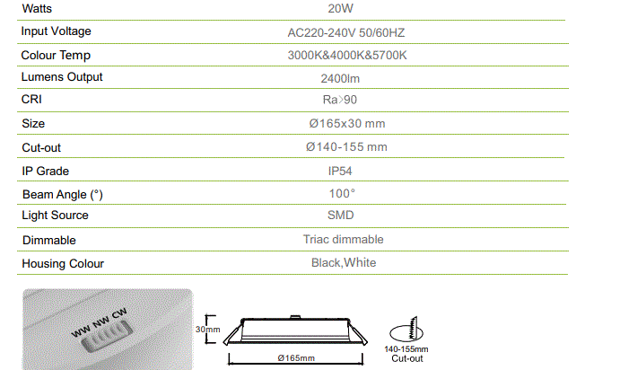 3A 20W DL2009 IP54 Super Slim Downlight(High Lumens)- Black