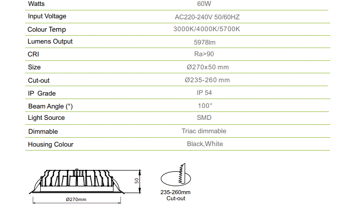 3A 60W DL5001 Downlight- Black