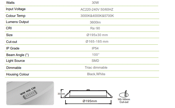 3A 30W DL3009 IP54 Super Slim Downlight(High Lumens)- White