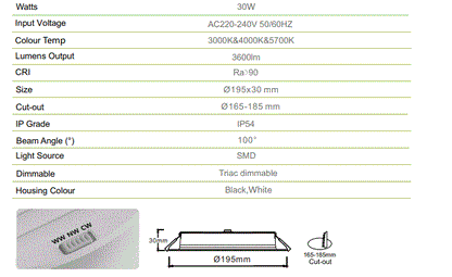 3A 30W DL3009 IP54 Super Slim Downlight(High Lumens)- White