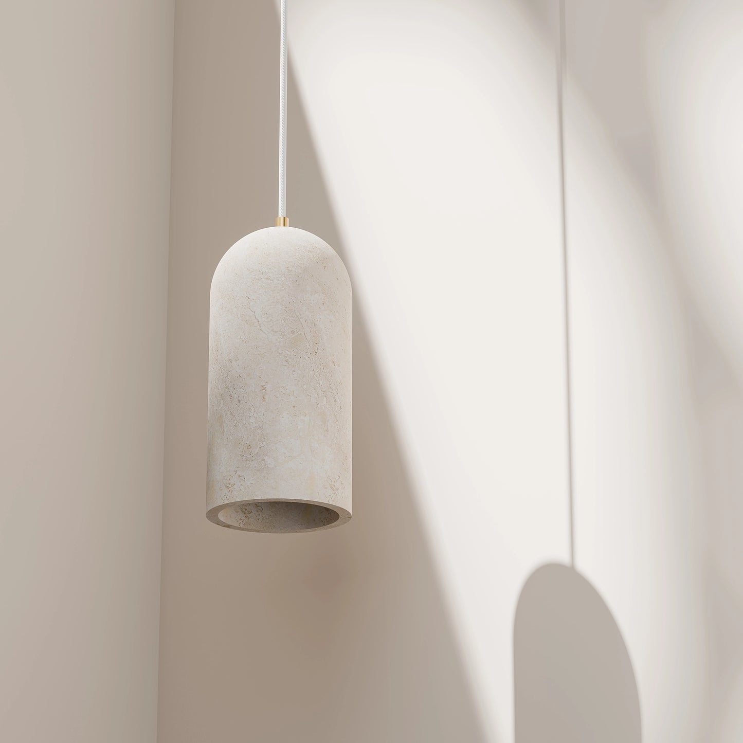 Calibo Inspire Crafted Travertine Round Top Cylinder Pendant Light - Beige