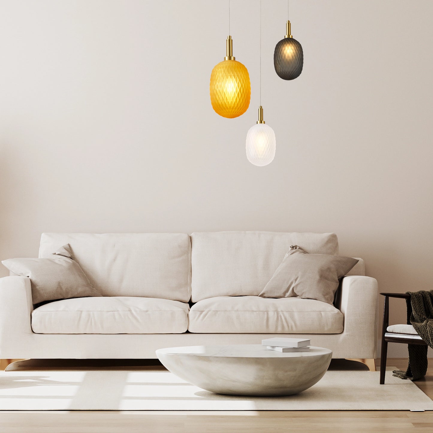 Calibo Lark Diamond Pattern 150mm Glass Pendant - Amber