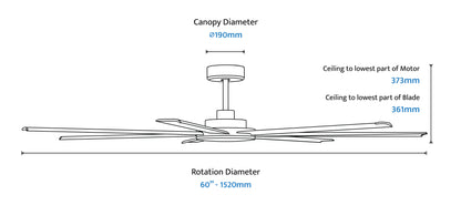 Calibo Alula 60" (1524mm) 7 Blade Indoor/Outdoor DC Ceiling Fan & Remote - Black & Bamboo