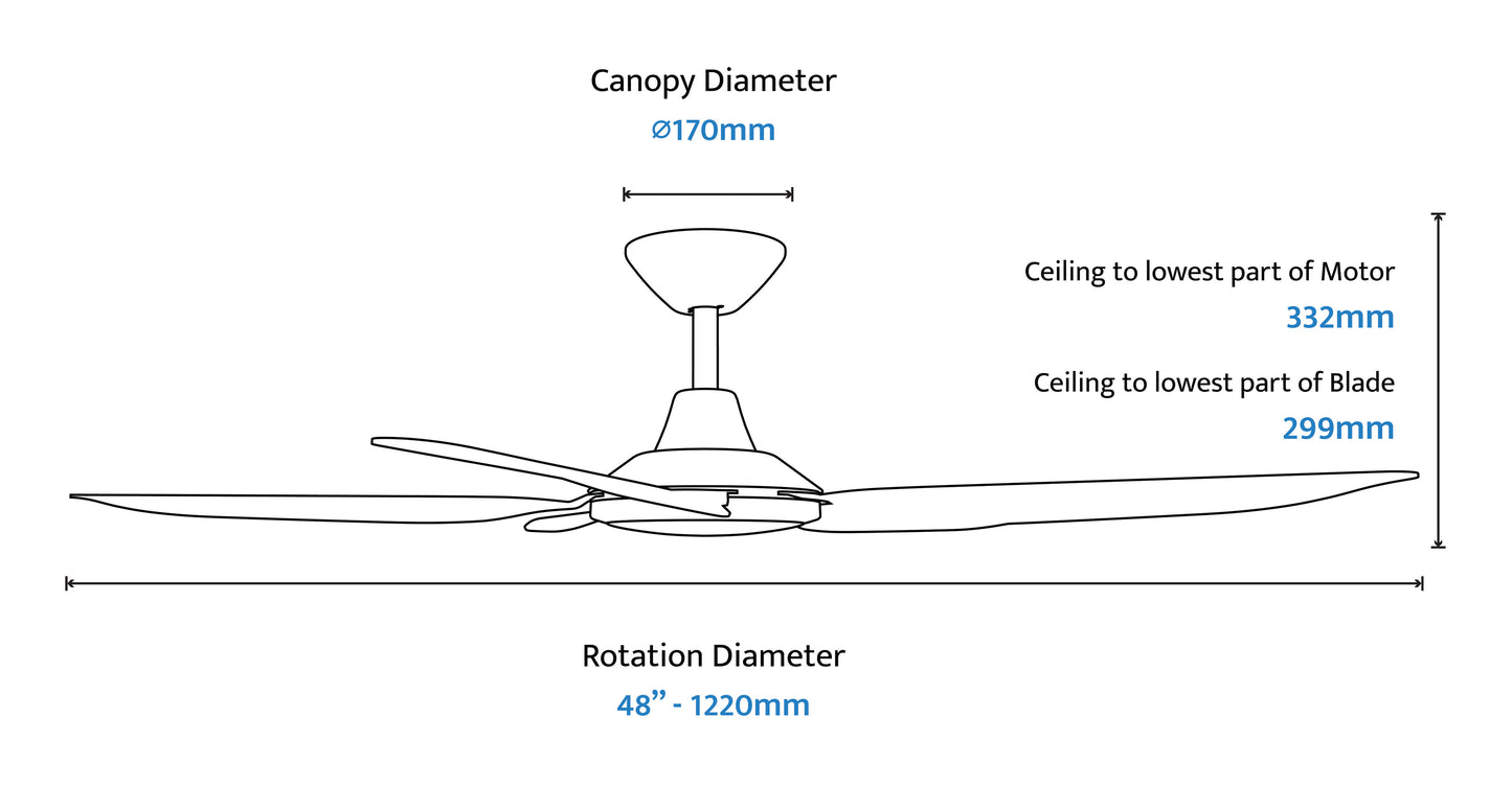 Calibo Storm 48" (1220mm) 5 Blade 18W Tricolour LED Light Indoor/Outdoor DC Ceiling Fan & Remote - Matte Black